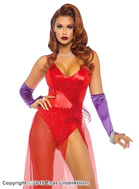 Jessica Rabbit, Kostüm-Kleid, Funkeln, hoher Schlitz, transparente Einlagen